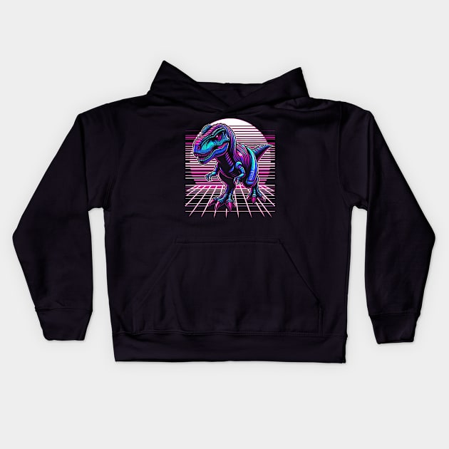 Synthwave T-Rex Kids Hoodie by Neon Galaxia